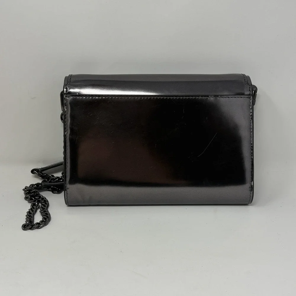 Tory Burch Emerson‎ Patent Chain Wallet Gunmetal Metallic Crossbody